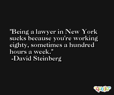 Being a lawyer in New York sucks because you're working eighty, sometimes a hundred hours a week. -David Steinberg