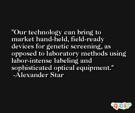 Our technology can bring to market hand-held, field-ready devices for genetic screening, as opposed to laboratory methods using labor-intense labeling and sophisticated optical equipment. -Alexander Star