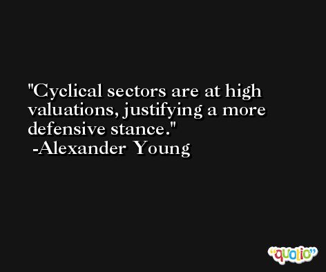 Cyclical sectors are at high valuations, justifying a more defensive stance. -Alexander Young