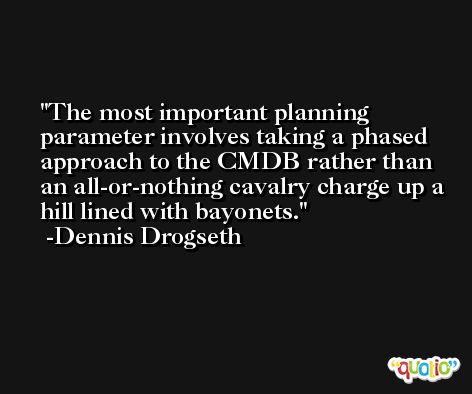 The most important planning parameter involves taking a phased approach to the CMDB rather than an all-or-nothing cavalry charge up a hill lined with bayonets. -Dennis Drogseth