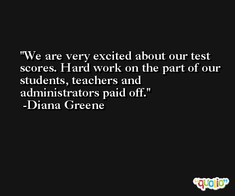 We are very excited about our test scores. Hard work on the part of our students, teachers and administrators paid off. -Diana Greene
