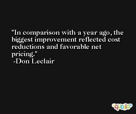 In comparison with a year ago, the biggest improvement reflected cost reductions and favorable net pricing. -Don Leclair