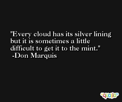 Every cloud has its silver lining but it is sometimes a little difficult to get it to the mint. -Don Marquis
