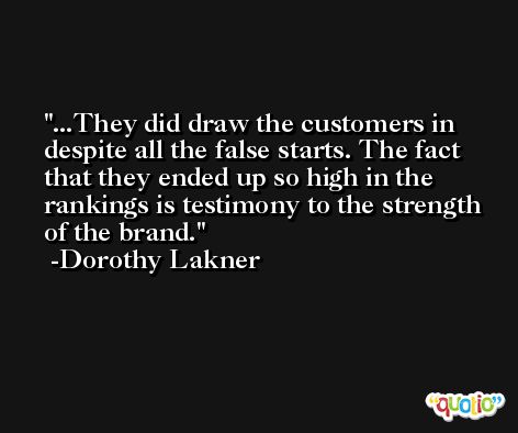 ...They did draw the customers in despite all the false starts. The fact that they ended up so high in the rankings is testimony to the strength of the brand. -Dorothy Lakner