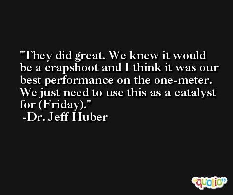 They did great. We knew it would be a crapshoot and I think it was our best performance on the one-meter. We just need to use this as a catalyst for (Friday). -Dr. Jeff Huber