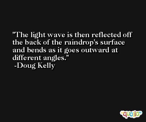The light wave is then reflected off the back of the raindrop's surface and bends as it goes outward at different angles. -Doug Kelly