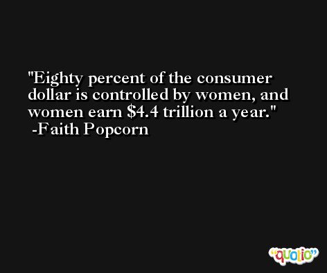 Eighty percent of the consumer dollar is controlled by women, and women earn $4.4 trillion a year. -Faith Popcorn