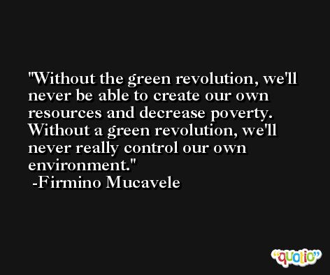 Without the green revolution, we'll never be able to create our own resources and decrease poverty. Without a green revolution, we'll never really control our own environment. -Firmino Mucavele