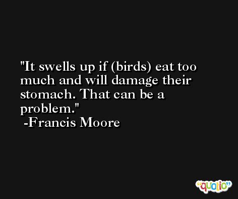It swells up if (birds) eat too much and will damage their stomach. That can be a problem. -Francis Moore