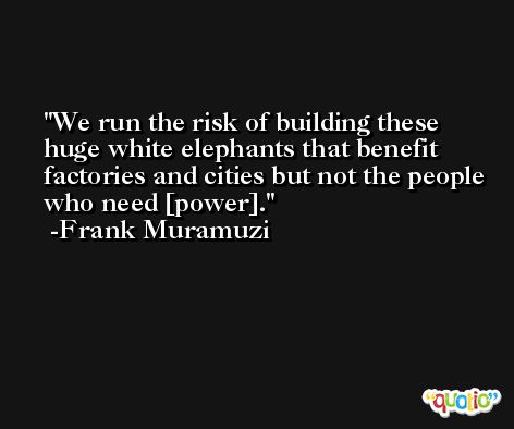 We run the risk of building these huge white elephants that benefit factories and cities but not the people who need [power]. -Frank Muramuzi