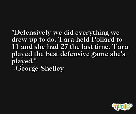Defensively we did everything we drew up to do. Tara held Pollard to 11 and she had 27 the last time. Tara played the best defensive game she's played. -George Shelley