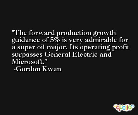 The forward production growth guidance of 5% is very admirable for a super oil major. Its operating profit surpasses General Electric and Microsoft. -Gordon Kwan