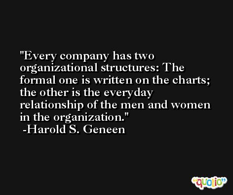 Every company has two organizational structures: The formal one is written on the charts; the other is the everyday relationship of the men and women in the organization. -Harold S. Geneen