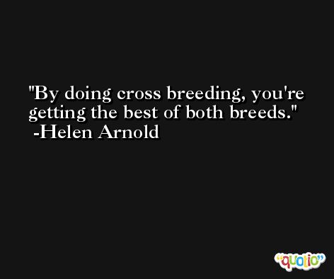 By doing cross breeding, you're getting the best of both breeds. -Helen Arnold