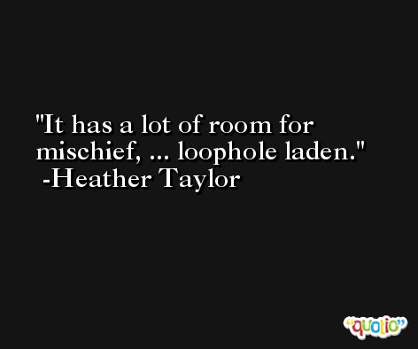 It has a lot of room for mischief, ... loophole laden. -Heather Taylor