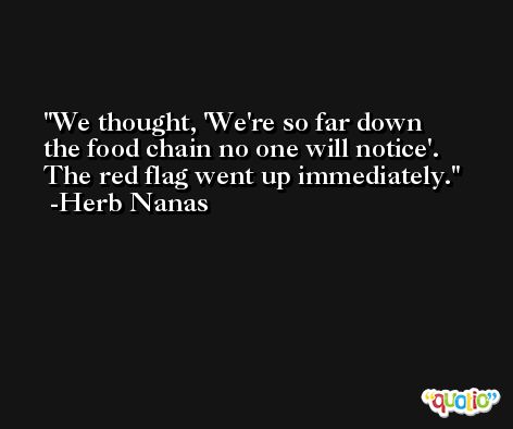 We thought, 'We're so far down the food chain no one will notice'. The red flag went up immediately. -Herb Nanas