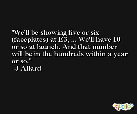 We'll be showing five or six (faceplates) at E3, ... We'll have 10 or so at launch. And that number will be in the hundreds within a year or so. -J Allard