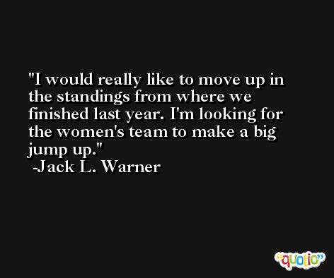 I would really like to move up in the standings from where we finished last year. I'm looking for the women's team to make a big jump up. -Jack L. Warner