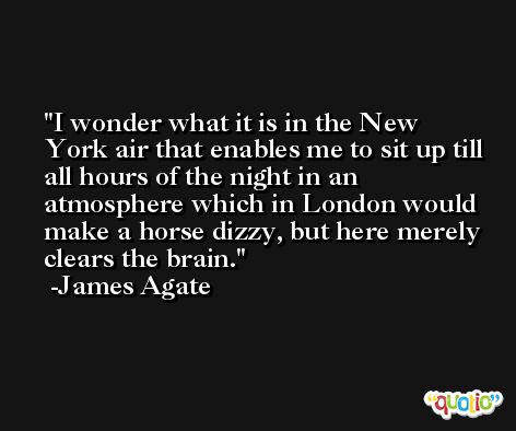 I wonder what it is in the New York air that enables me to sit up till all hours of the night in an atmosphere which in London would make a horse dizzy, but here merely clears the brain. -James Agate