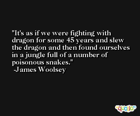 It's as if we were fighting with dragon for some 45 years and slew the dragon and then found ourselves in a jungle full of a number of poisonous snakes. -James Woolsey