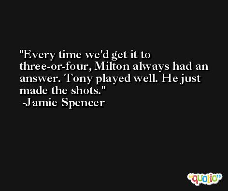 Every time we'd get it to three-or-four, Milton always had an answer. Tony played well. He just made the shots. -Jamie Spencer