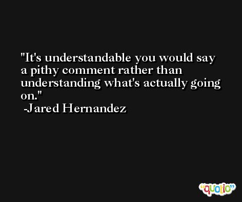 It's understandable you would say a pithy comment rather than understanding what's actually going on. -Jared Hernandez