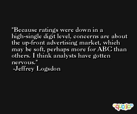 Because ratings were down in a high-single digit level, concerns are about the up-front advertising market, which may be soft, perhaps more for ABC than others. I think analysts have gotten nervous. -Jeffrey Logsdon