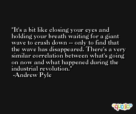 It's a bit like closing your eyes and holding your breath waiting for a giant wave to crash down -- only to find that the wave has disappeared. There's a very similar correlation between what's going on now and what happened during the industrial revolution. -Andrew Pyle