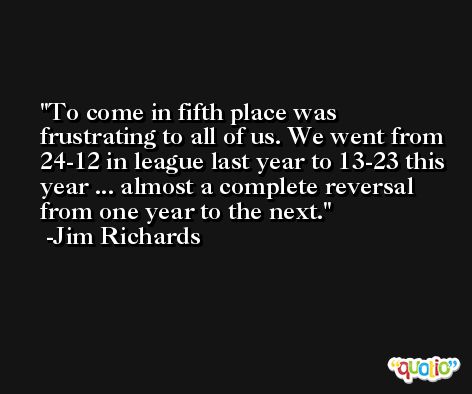 To come in fifth place was frustrating to all of us. We went from 24-12 in league last year to 13-23 this year ... almost a complete reversal from one year to the next. -Jim Richards