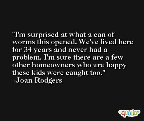I'm surprised at what a can of worms this opened. We've lived here for 34 years and never had a problem. I'm sure there are a few other homeowners who are happy these kids were caught too. -Joan Rodgers