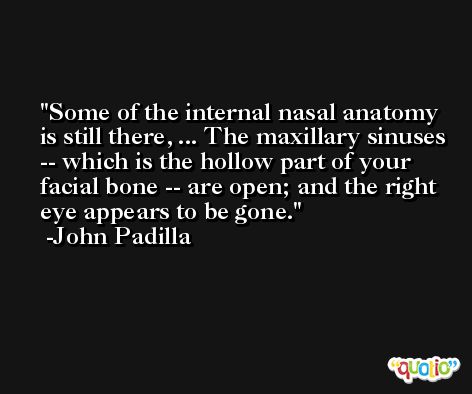 Some of the internal nasal anatomy is still there, ... The maxillary sinuses -- which is the hollow part of your facial bone -- are open; and the right eye appears to be gone. -John Padilla