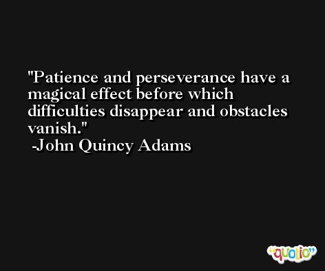 Patience and perseverance have a magical effect before which difficulties disappear and obstacles vanish. -John Quincy Adams