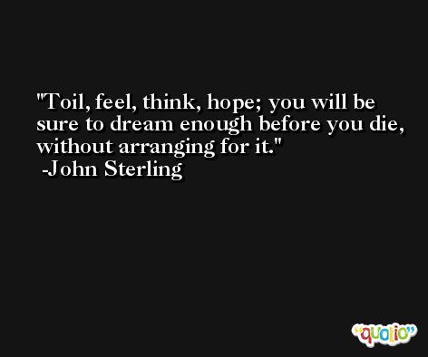 Toil, feel, think, hope; you will be sure to dream enough before you die, without arranging for it. -John Sterling