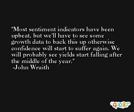Most sentiment indicators have been upbeat, but we'll have to see some growth data to back this up otherwise confidence will start to suffer again. We will probably see yields start falling after the middle of the year. -John Wraith