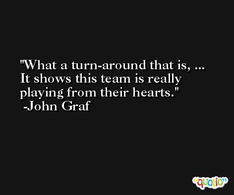 What a turn-around that is, ... It shows this team is really playing from their hearts. -John Graf
