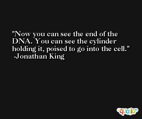 Now you can see the end of the DNA. You can see the cylinder holding it, poised to go into the cell. -Jonathan King