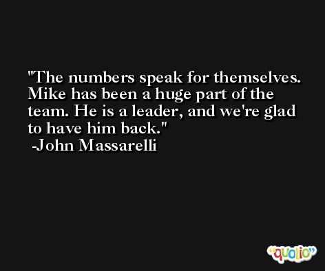 The numbers speak for themselves. Mike has been a huge part of the team. He is a leader, and we're glad to have him back. -John Massarelli
