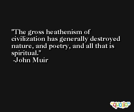 The gross heathenism of civilization has generally destroyed nature, and poetry, and all that is spiritual. -John Muir