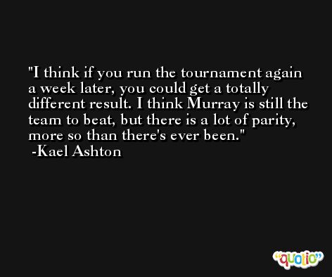 I think if you run the tournament again a week later, you could get a totally different result. I think Murray is still the team to beat, but there is a lot of parity, more so than there's ever been. -Kael Ashton