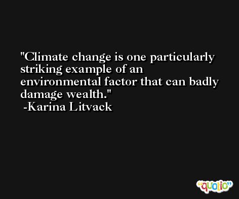 Climate change is one particularly striking example of an environmental factor that can badly damage wealth. -Karina Litvack