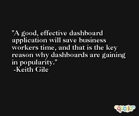 A good, effective dashboard application will save business workers time, and that is the key reason why dashboards are gaining in popularity. -Keith Gile