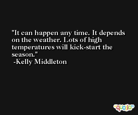 It can happen any time. It depends on the weather. Lots of high temperatures will kick-start the season. -Kelly Middleton
