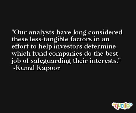 Our analysts have long considered these less-tangible factors in an effort to help investors determine which fund companies do the best job of safeguarding their interests. -Kunal Kapoor