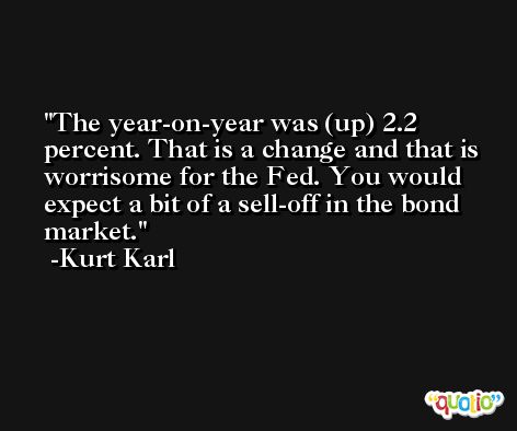 The year-on-year was (up) 2.2 percent. That is a change and that is worrisome for the Fed. You would expect a bit of a sell-off in the bond market. -Kurt Karl