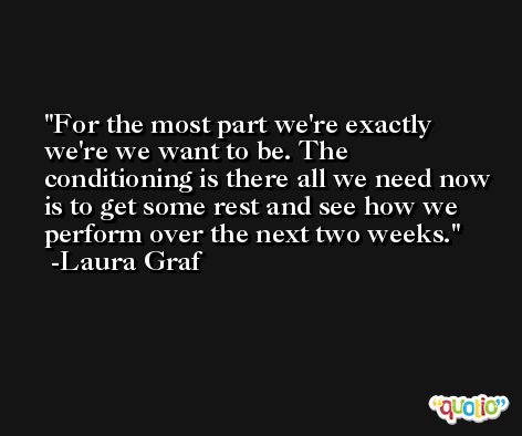 For the most part we're exactly we're we want to be. The conditioning is there all we need now is to get some rest and see how we perform over the next two weeks. -Laura Graf