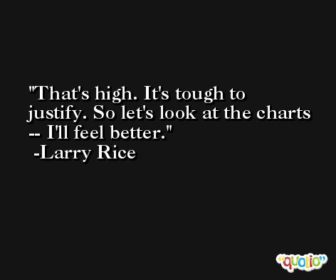 That's high. It's tough to justify. So let's look at the charts -- I'll feel better. -Larry Rice