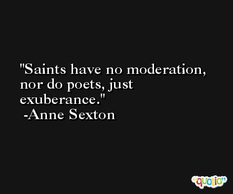 Saints have no moderation, nor do poets, just exuberance. -Anne Sexton