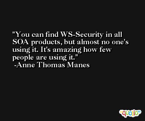 You can find WS-Security in all SOA products, but almost no one's using it. It's amazing how few people are using it. -Anne Thomas Manes