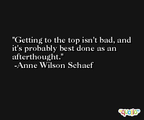 Getting to the top isn't bad, and it's probably best done as an afterthought. -Anne Wilson Schaef