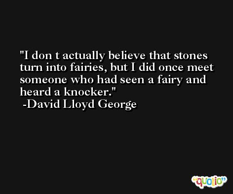 I don t actually believe that stones turn into fairies, but I did once meet someone who had seen a fairy and heard a knocker. -David Lloyd George